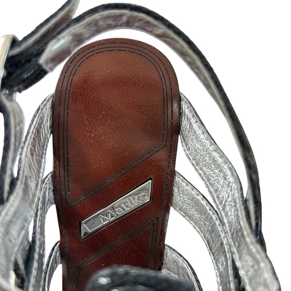 MATIKO Black + Brown Leather Wedge Strappy Sandals 8 - Picture 9 of 11